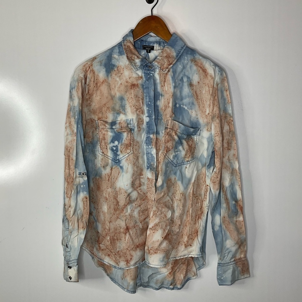 Lana Collection by Yossi‎ Bleach Dyed Button Down Chambray Shirt Size Small